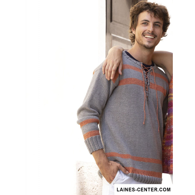 Modèle à tricoter gratuit Pull Homme Laine Katia coton Linen